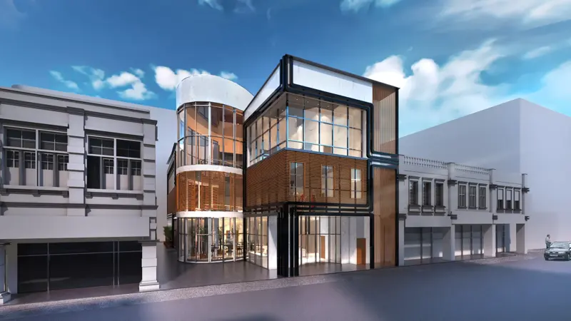 Corner showroom building — Architectural concept